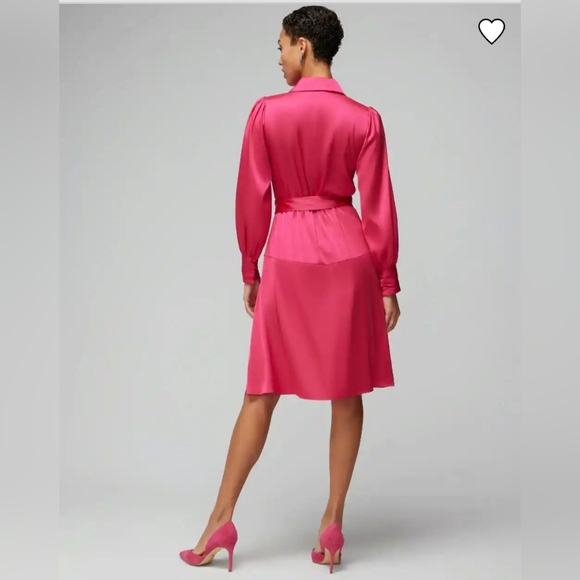 WHBM LONG SLEEVE SATIN WRAP FUSCHIA DRESS SIZE 12 NWT - Picture 5 of 5